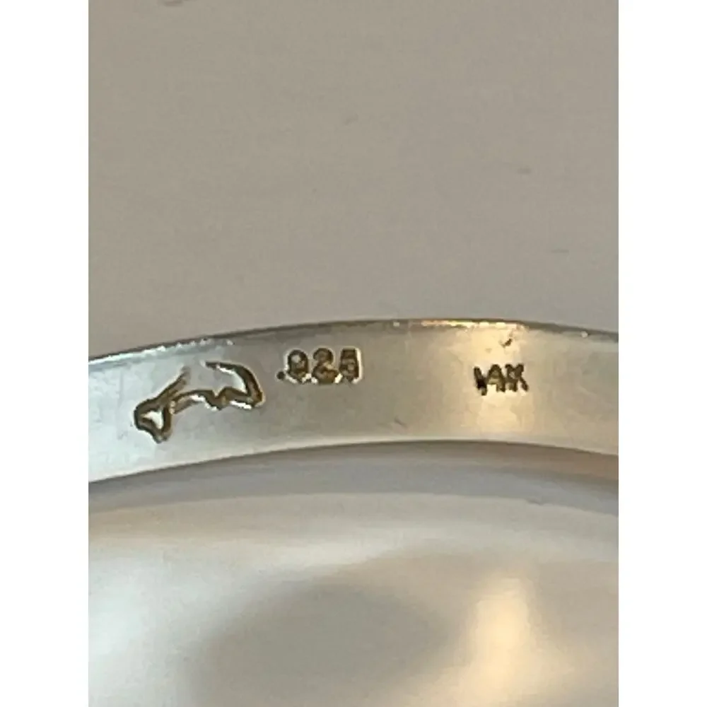 925 Sterling Silver Larimar Bracelet 14K Gold Rope Accent Cuff - Picture 9 of 11